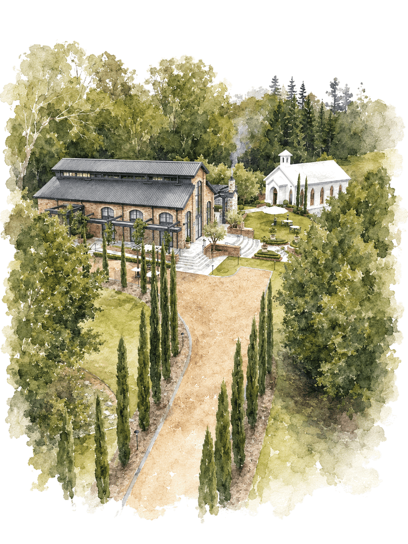 Watercolour of The Valley Estate grounds